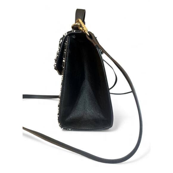 Dune London Purse Top Handle Crossbody Black White Tweed Plaid Gold Bag Charm - Picture 4 of 16